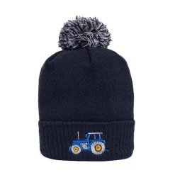 British Country Collection Blue Tractor Pom Pom Beanie Hat