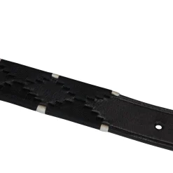 Equestro Leather Belt With Black And White Embroidery