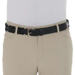 Equestro Leather Belt With Black And White Embroidery