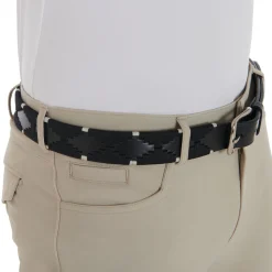 Equestro Leather Belt With Black And White Embroidery