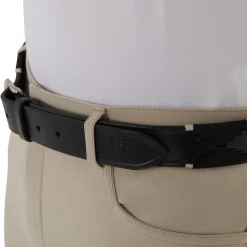 Equestro Leather Belt With Black And White Embroidery