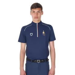 Equestro Men's Training Polo Shirt With Italian Flag Zip Equestro X Fise