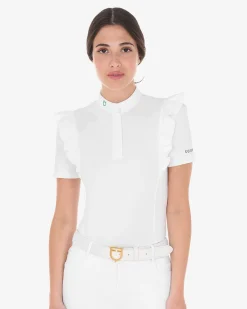 Equestro Women's Slim Fit Competition Polo Shirt With Ruffles