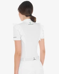 Equestro Women's Slim Fit Competition Polo Shirt With Ruffles