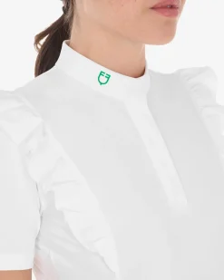 Equestro Women's Slim Fit Competition Polo Shirt With Ruffles