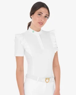 Equestro Women's Slim Fit Competition Polo Shirt With Ruffles