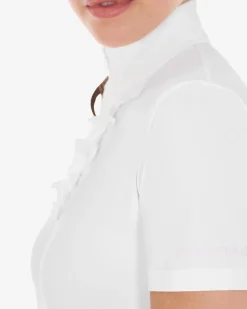 Equestro Women's Slim Fit Competition Polo Shirt With Ruffles And Rhinestones