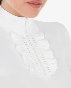Equestro Women's Slim Fit Competition Polo Shirt With Ruffles And Rhinestones