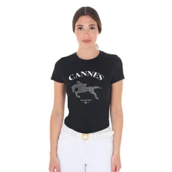 Equestro Women's Cannes Cotton T-Shirt With Rhinestones
