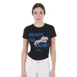 Equestro Women's Slim Fit Cotton T-Shirt Ready To Jump Print