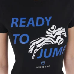 Equestro Women's Slim Fit Cotton T-Shirt Ready To Jump Print