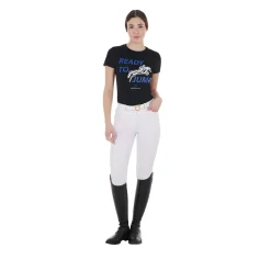 Equestro Women's Slim Fit Cotton T-Shirt Ready To Jump Print