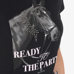 Equestro Women's Slim Fit Cotton T-Shirt Ready To Jump Print With Rhinestones