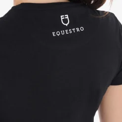 Equestro Women's Slim Fit Cotton T-Shirt Ready To Jump Print With Rhinestones