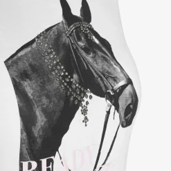 Equestro Women's Slim Fit Cotton T-Shirt Ready To Jump Print With Rhinestones