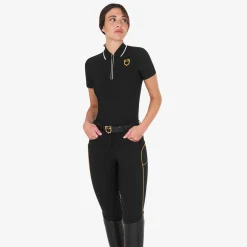 Equestro Women's Slim Fit Training Polo Shirt With Zip And Chest Logo