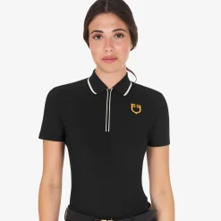 Equestro Women's Slim Fit Training Polo Shirt With Zip And Chest Logo