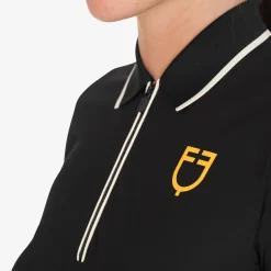 Equestro Women's Slim Fit Training Polo Shirt With Zip And Chest Logo