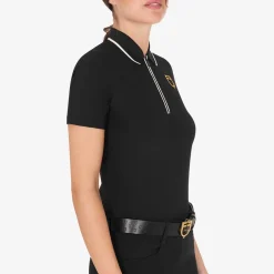 Equestro Women's Slim Fit Training Polo Shirt With Zip And Chest Logo