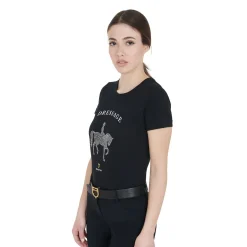 Equestro Women's Slim Fit T-Shirt Dressage With Rhinestone