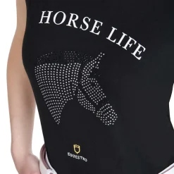 Equestro Women's Slim Fit T-Shirt Horse Life With Rhinestone