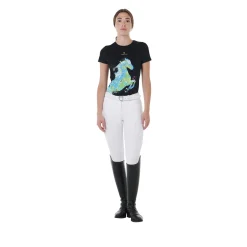 Equestro Women's Slim Fit T-Shirt With Abstract Horse Print