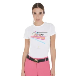 Equestro Women's Slim Fit T-Shirt With Colorful Jumping Design