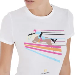 Equestro Women's Slim Fit T-Shirt With Colorful Jumping Design