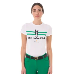Equestro Women's Stripe Horse Club Cotton T-Shirt