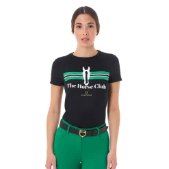 Equestro Women's Stripe Horse Club Cotton T-Shirt