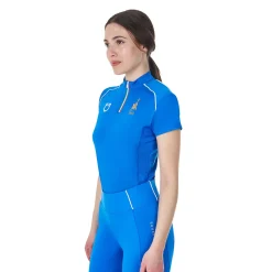 Equestro Women's Training Polo Shirt With Italian Flag Zip Equestro X Fise