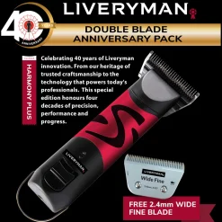 Liveryman Harmony Plus Cordless Horse Clipper – 2.4mm Wide Fine Blade Anniversary Pack